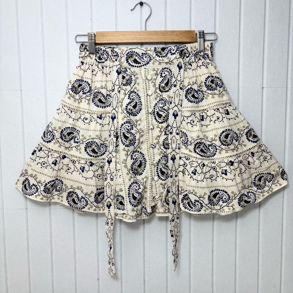 Francesca's Angie Collections Cream and Blue Floral Boho Mini Skirt size XS